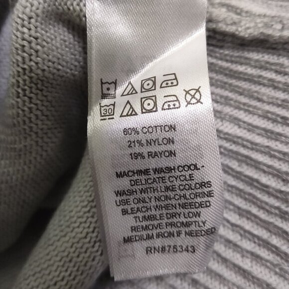 Tahari Asymmetrical Hem Roll Cuff Knit Sweater Cotton Two Tone Grey S - Picture 4 of 8